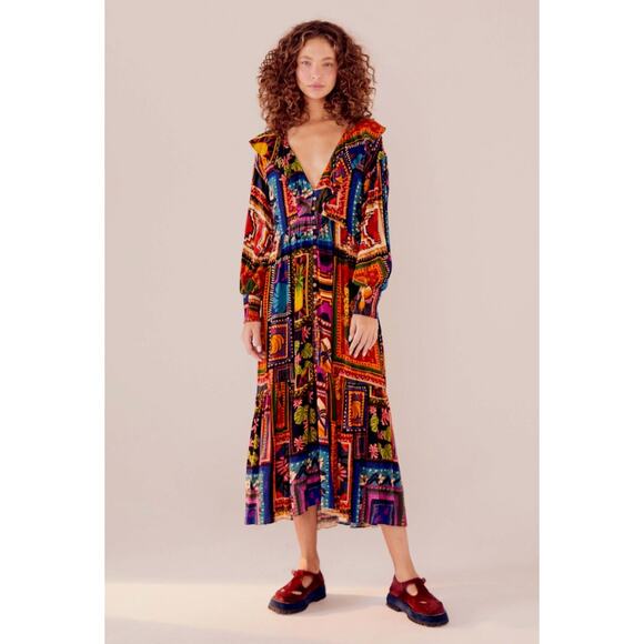 Farm Rio S Patchwork Tapestry Ankle Dress - Picture 5 of 6